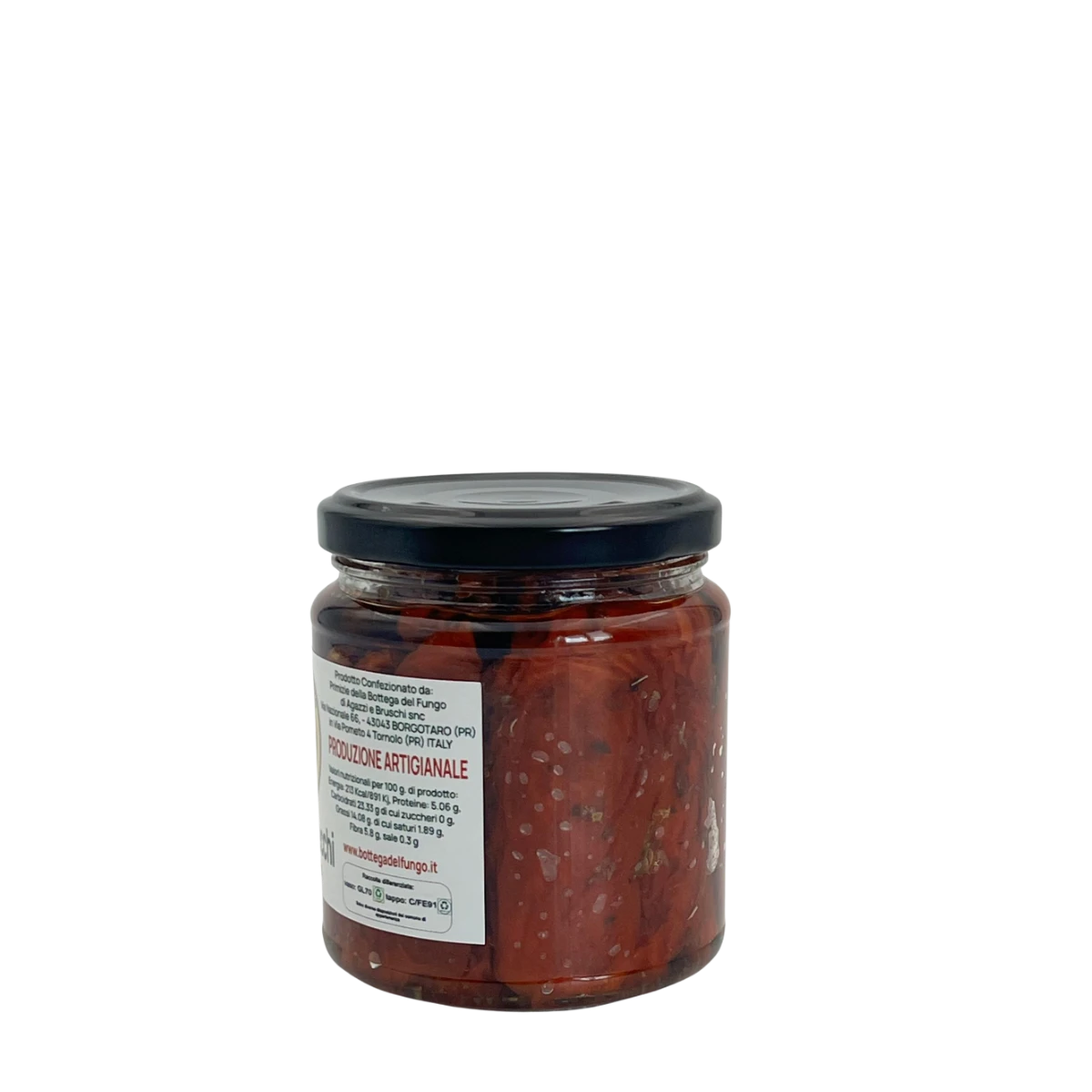 Pomodori secchi in olio di oliva vaso 280 g vista frontale sx