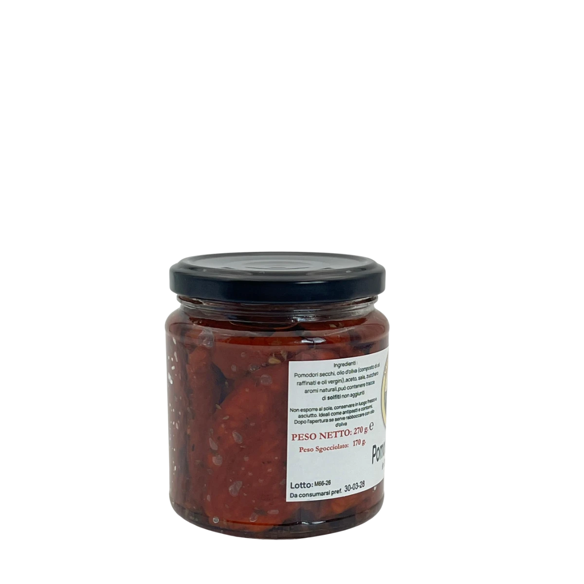 Pomodori secchi in olio di oliva vaso 280 g vista frontale dx
