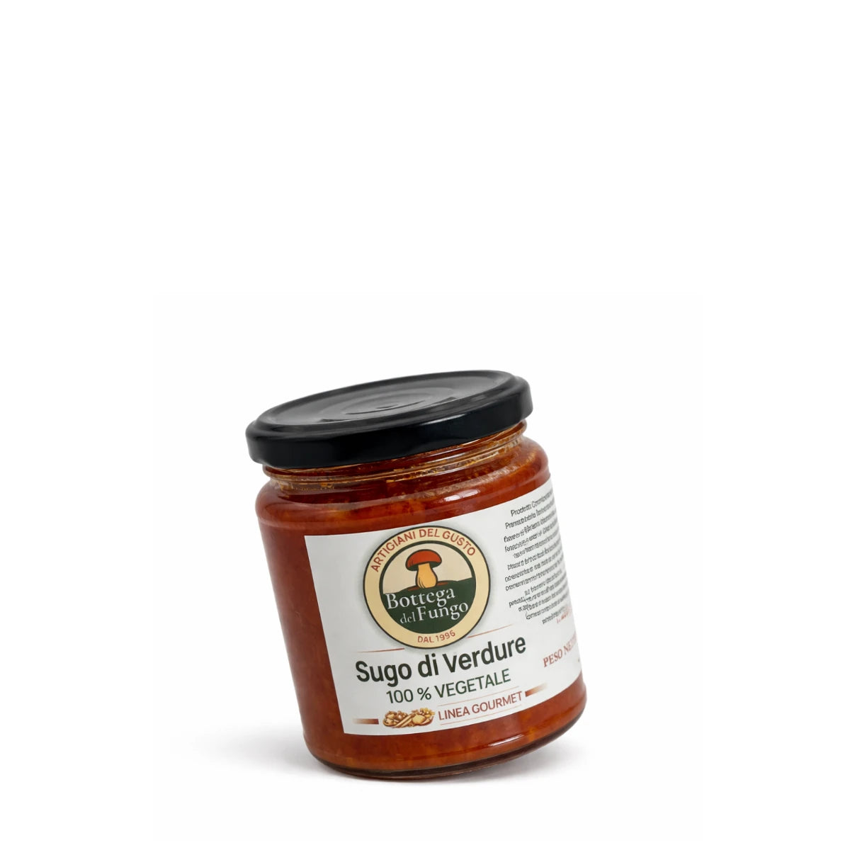 Sugo di Verdure 100% Vegetale vaso inclinato su sfondo bianco